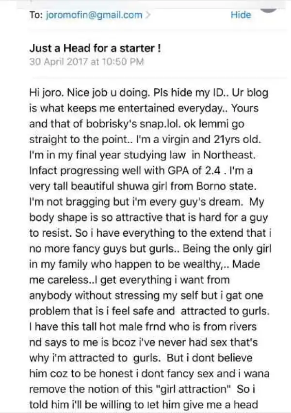 Drama as Hausa Female Law Student Demands Oral S*x from Friend...See Details